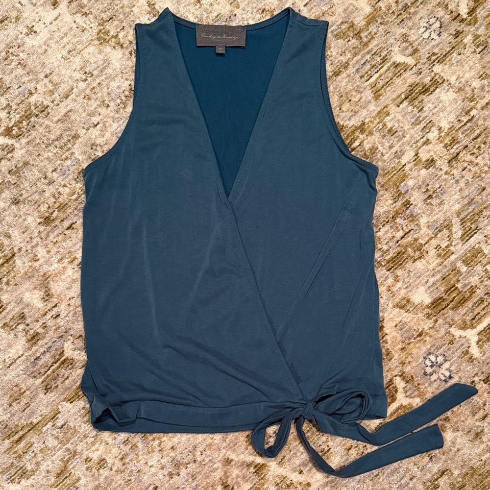 Anthropologie Sunday in Brooklyn Sleeveless Teal Wrap Tie-Front Top Women’s XXS